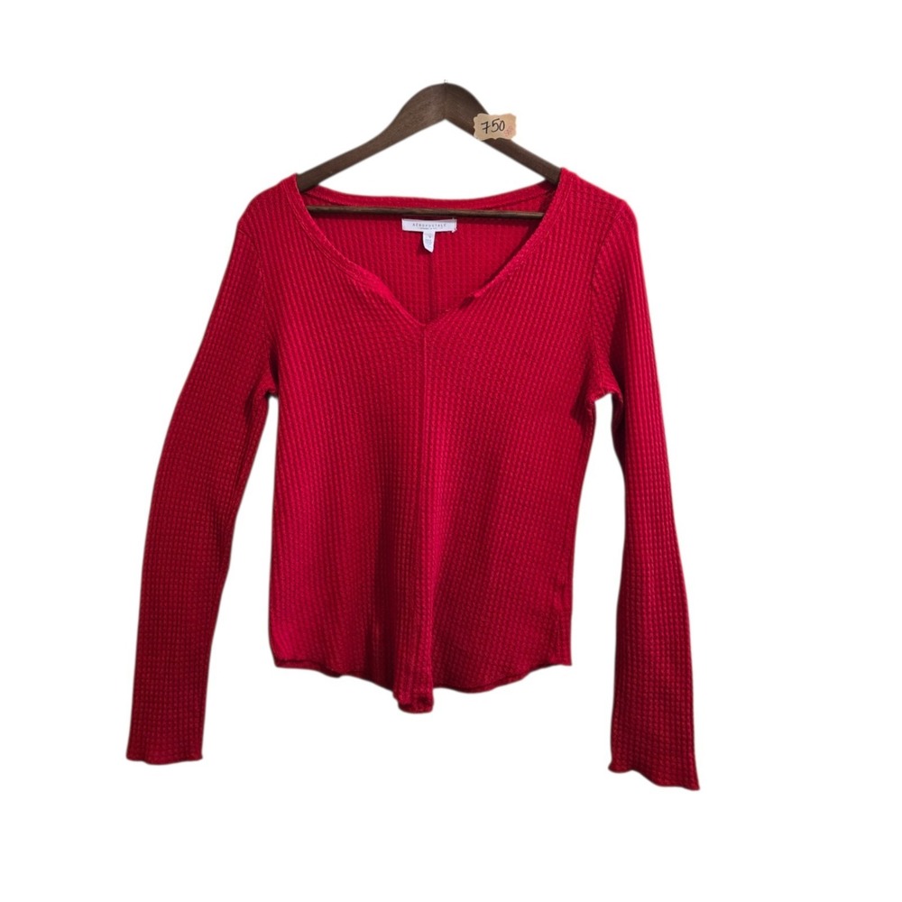 Aeropostale Henley Size LG Waffle Knit Red Long Sleeve Pullover‎ Thermal